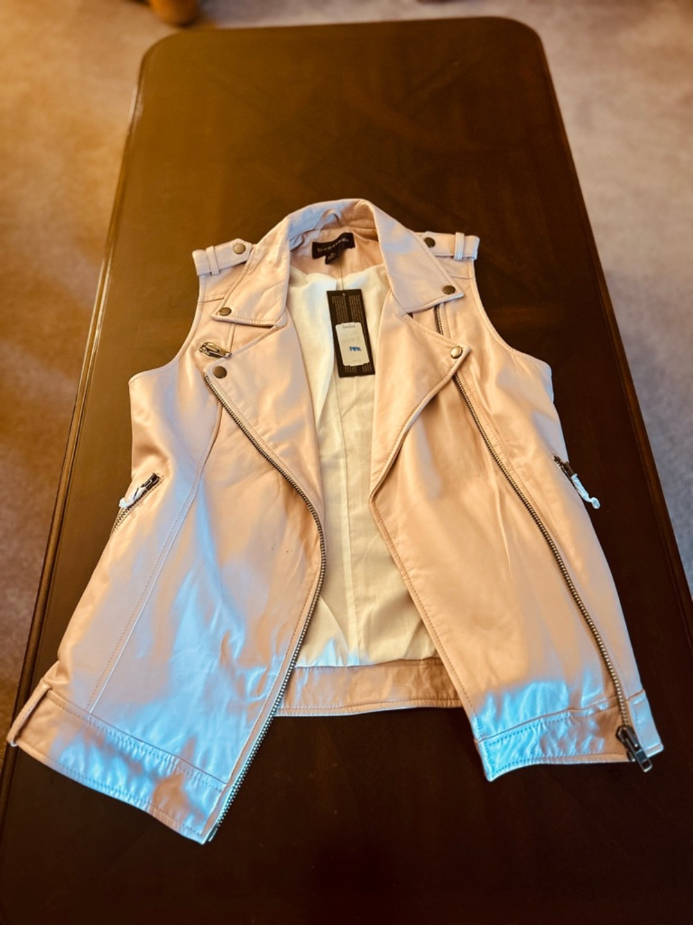 Bagatelle Blush Pink Leather Sleeveless Moto Vest